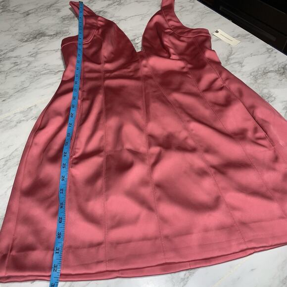Anthropologie Sleeveless Plunge Satin Mini Dress Womens US Size 12 Pockets Pink - Picture 6 of 11
